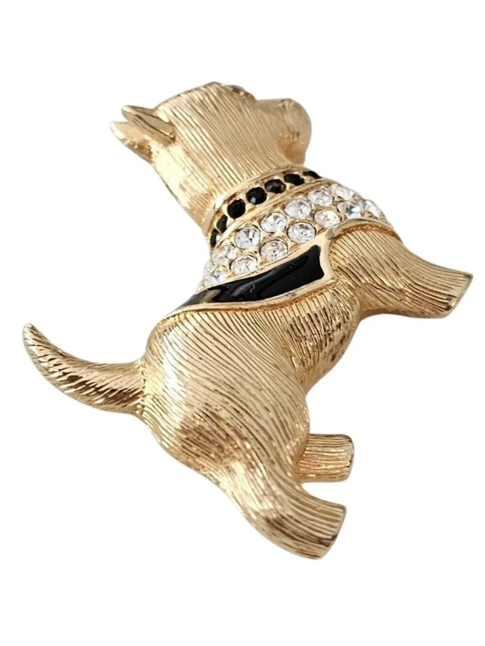 Swarovski Terrier Brooch, Black Enamel Clear Crystal Dog Pin Signed, J98
